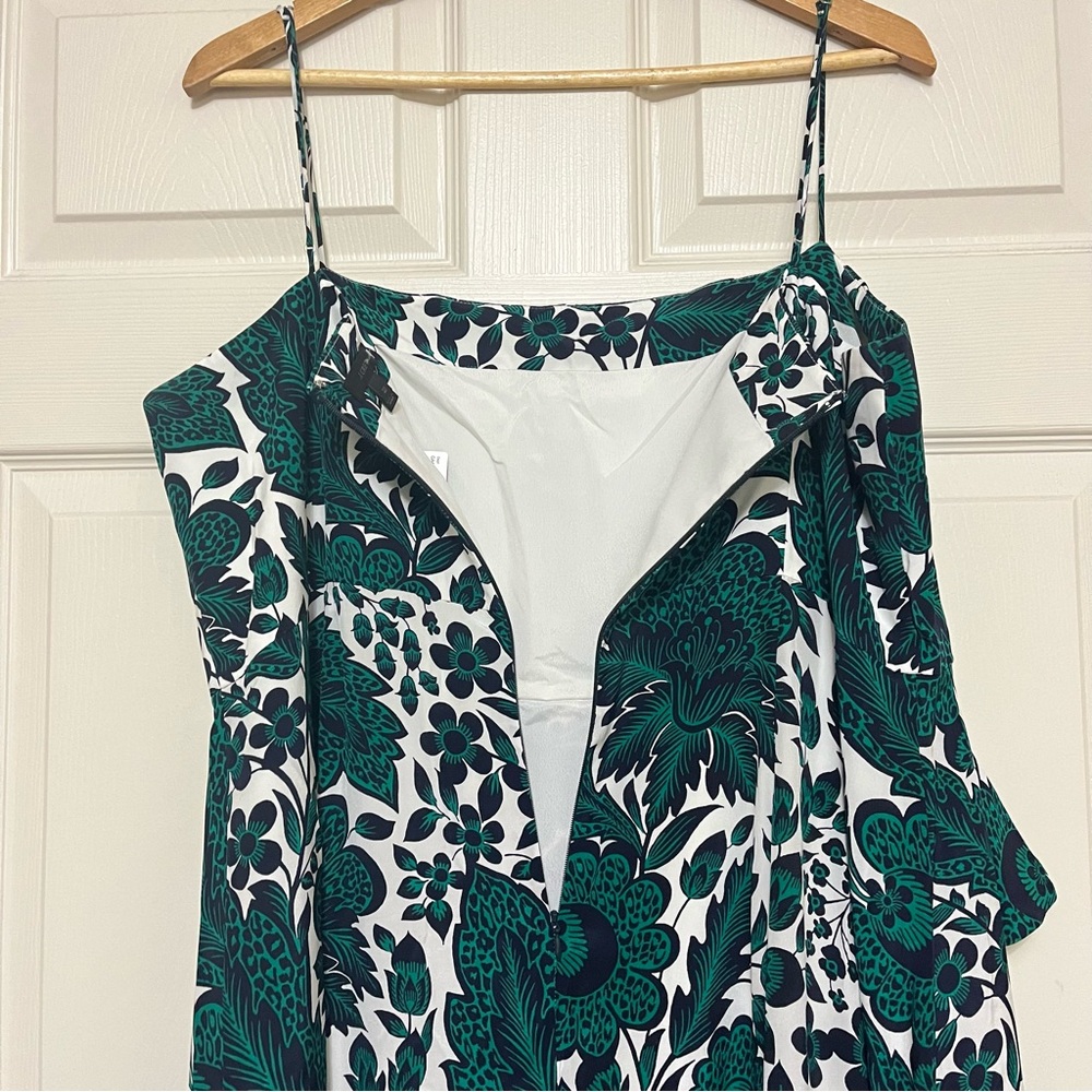 J CREW 100% Silk Hi Low Maxi Dress Tropical Floral Green White Bow Size 20 - Picture 6 of 15